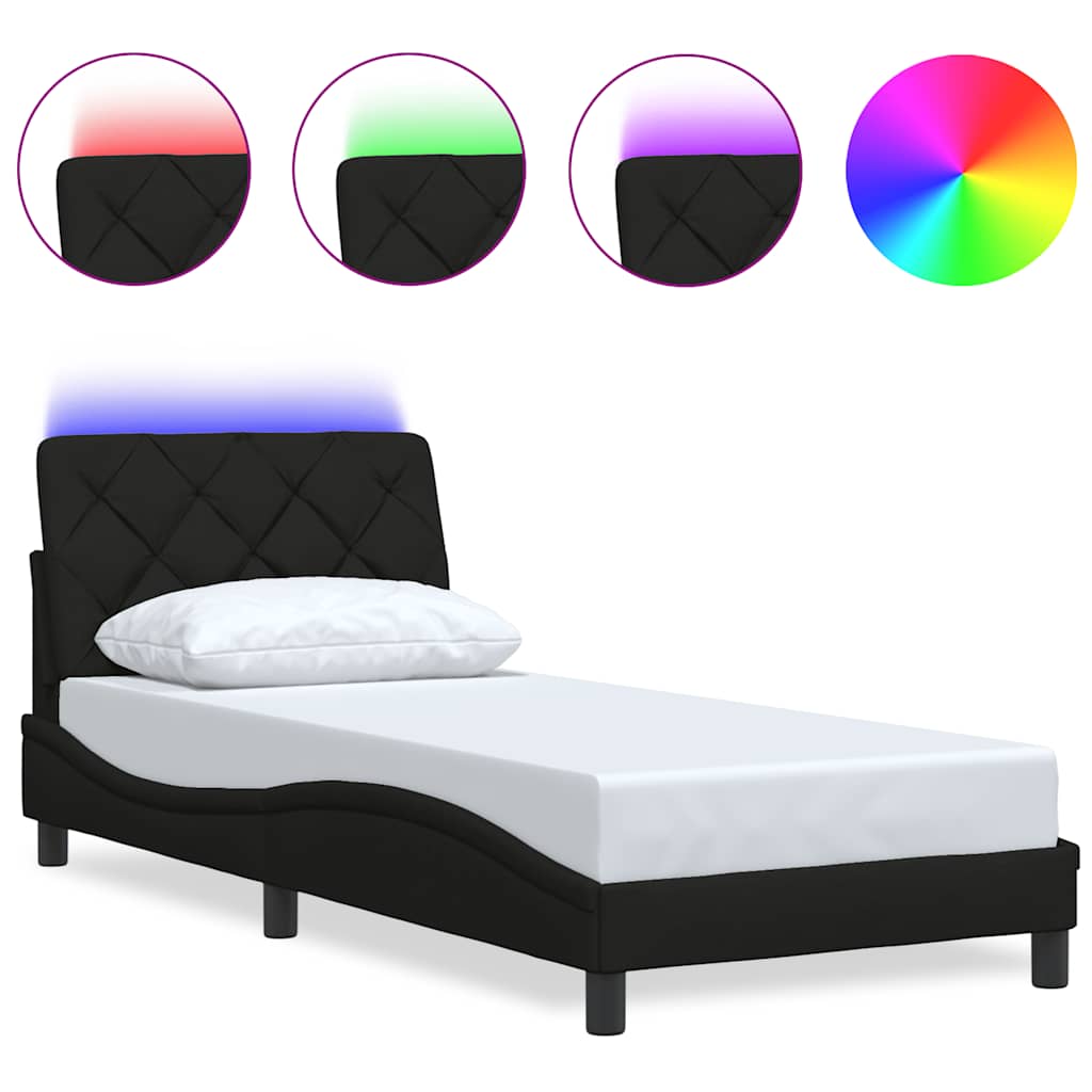 Bedframe met LED zonder matras 80x200 cm stof zwart is nu te koop bij PeponiXL, paradijselijk wonen!
