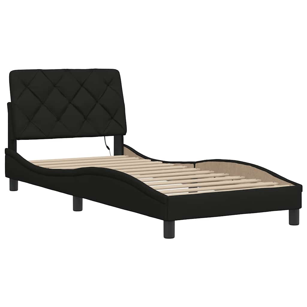 Bedframe met LED zonder matras 80x200 cm stof zwart is nu te koop bij PeponiXL, paradijselijk wonen!