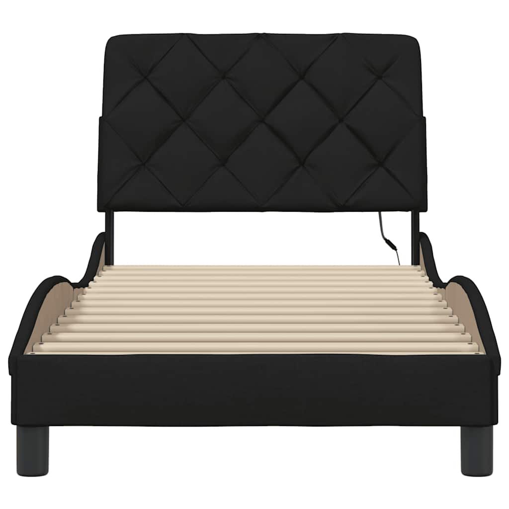 Bedframe met LED zonder matras 80x200 cm stof zwart is nu te koop bij PeponiXL, paradijselijk wonen!