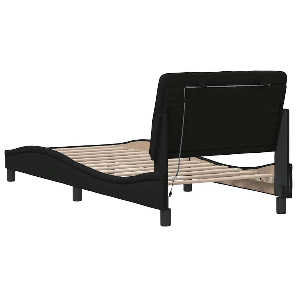 Bedframe met LED zonder matras 80x200 cm stof zwart is nu te koop bij PeponiXL, paradijselijk wonen!