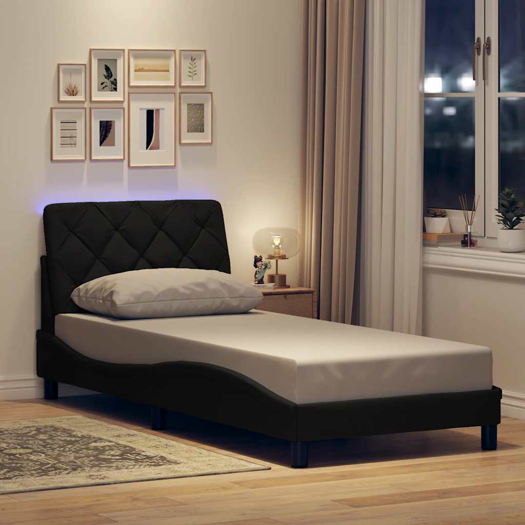 Bedframe met LED zonder matras 80x200 cm stof zwart is nu te koop bij PeponiXL, paradijselijk wonen!