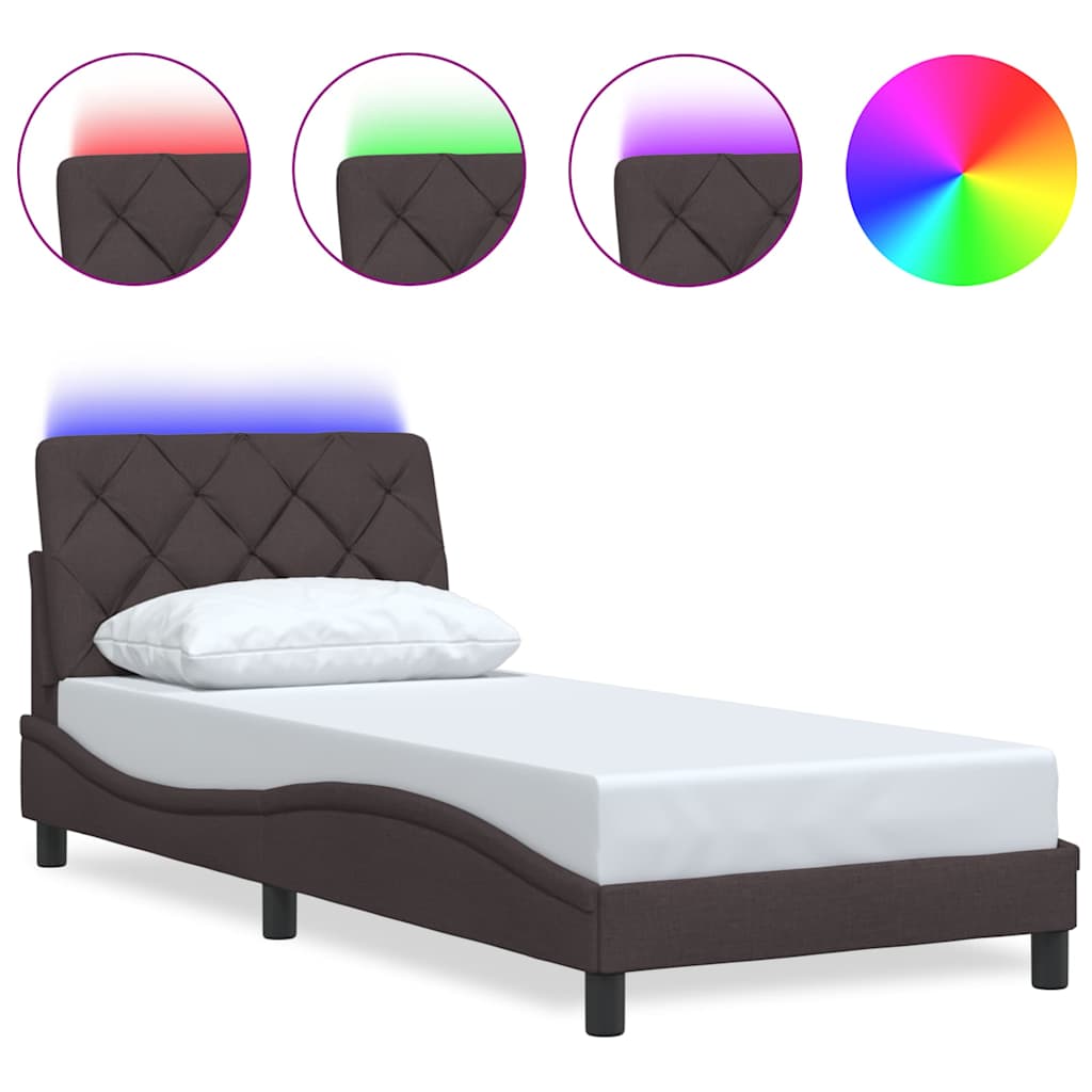 Bedframe met LED zonder matras 80x200 cm stof donkerbruin is nu te koop bij PeponiXL, paradijselijk wonen!