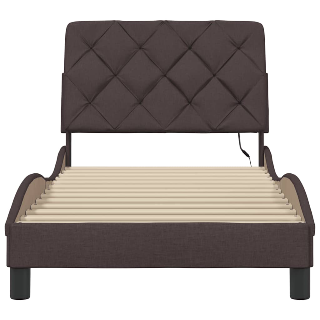 Bedframe met LED zonder matras 80x200 cm stof donkerbruin is nu te koop bij PeponiXL, paradijselijk wonen!