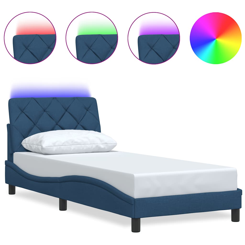 Bedframe met LED zonder matras 80x200 cm stof blauw is nu te koop bij PeponiXL, paradijselijk wonen!