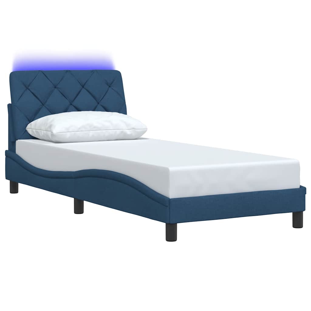 Bedframe met LED zonder matras 80x200 cm stof blauw is nu te koop bij PeponiXL, paradijselijk wonen!