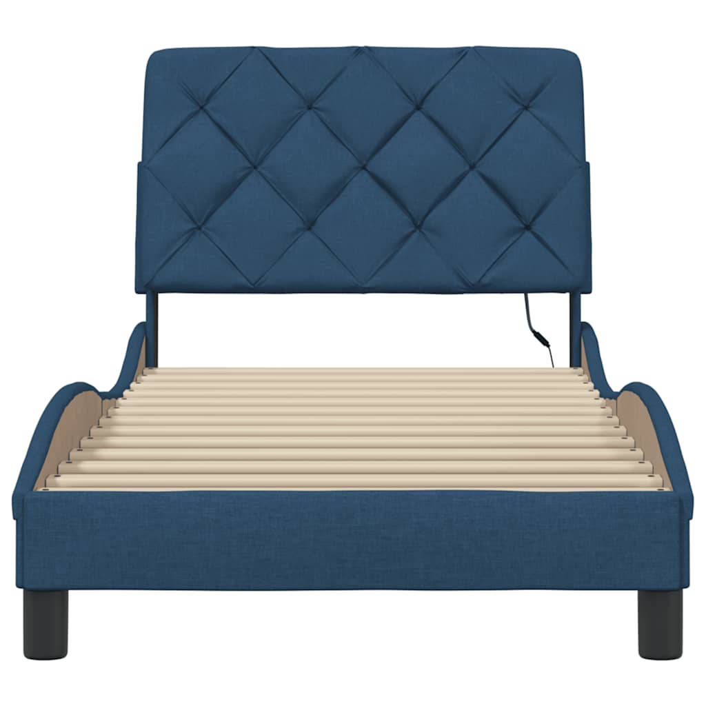 Bedframe met LED zonder matras 80x200 cm stof blauw is nu te koop bij PeponiXL, paradijselijk wonen!