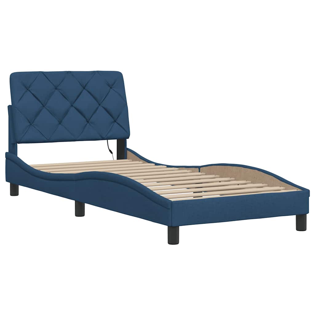 Bedframe met LED zonder matras 80x200 cm stof blauw is nu te koop bij PeponiXL, paradijselijk wonen!