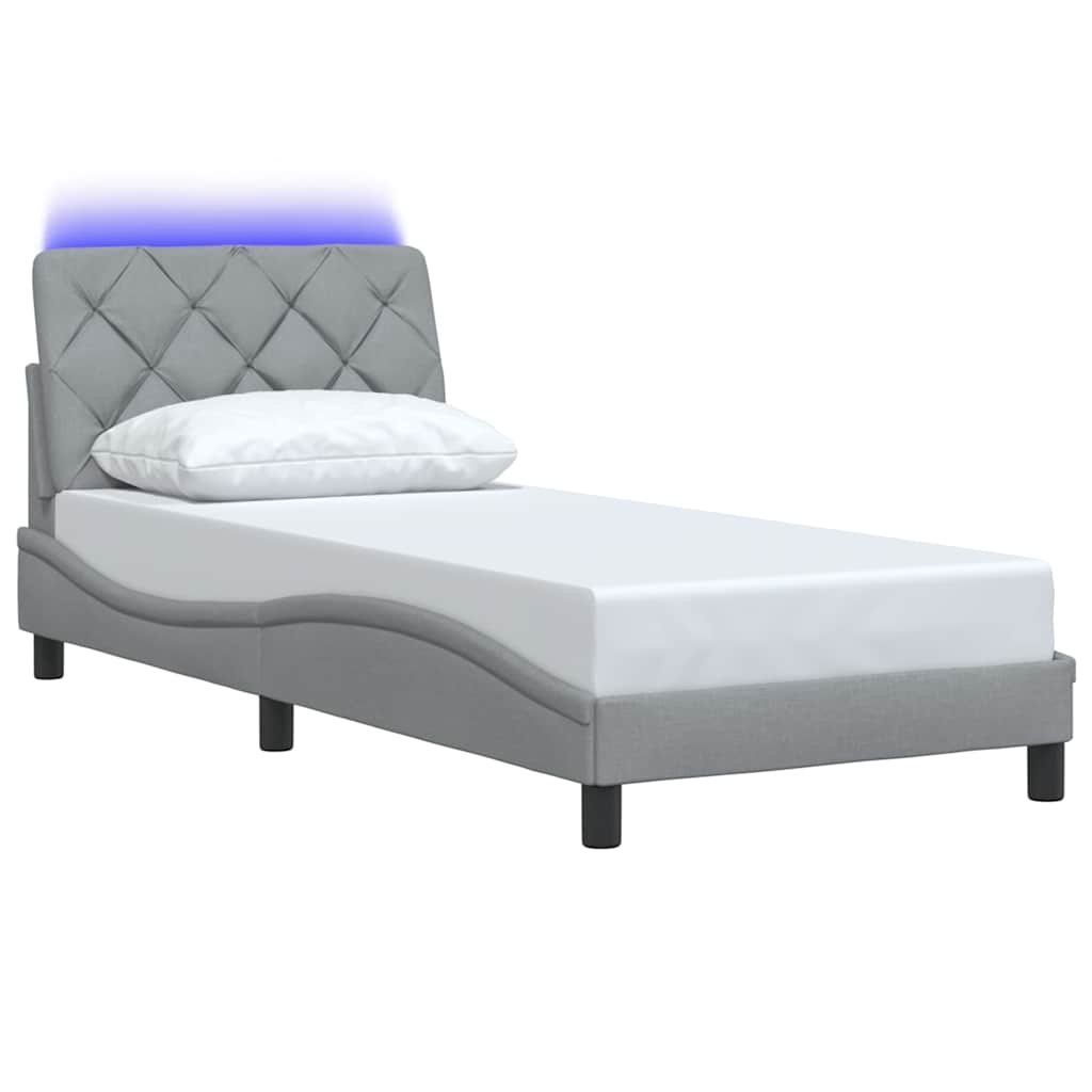Bedframe met LED zonder matras 90x190 cm stof lichtgrijs is nu te koop bij PeponiXL, paradijselijk wonen!