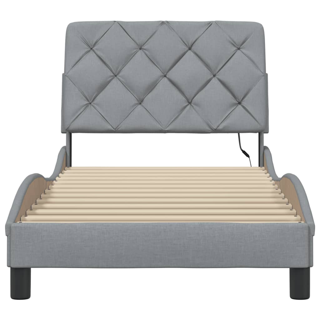 Bedframe met LED zonder matras 90x190 cm stof lichtgrijs is nu te koop bij PeponiXL, paradijselijk wonen!