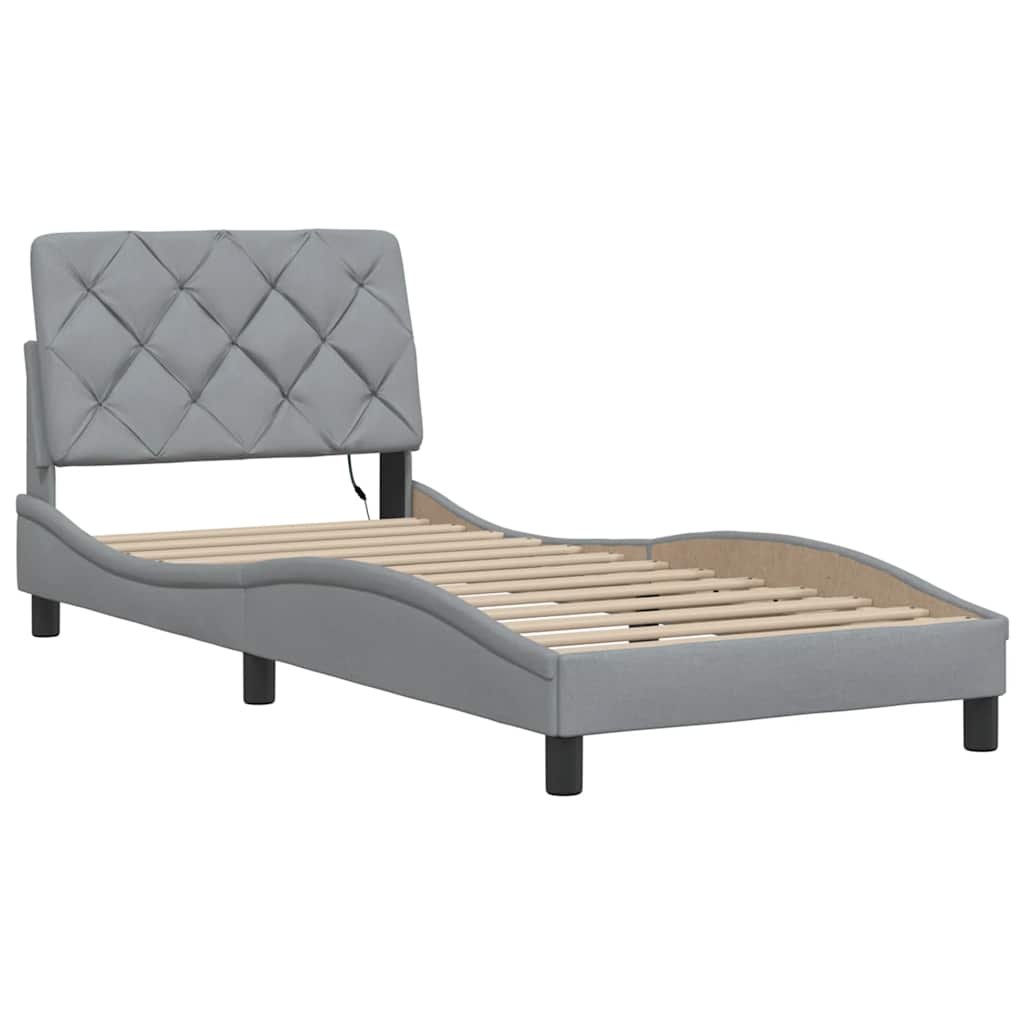 Bedframe met LED zonder matras 90x190 cm stof lichtgrijs is nu te koop bij PeponiXL, paradijselijk wonen!