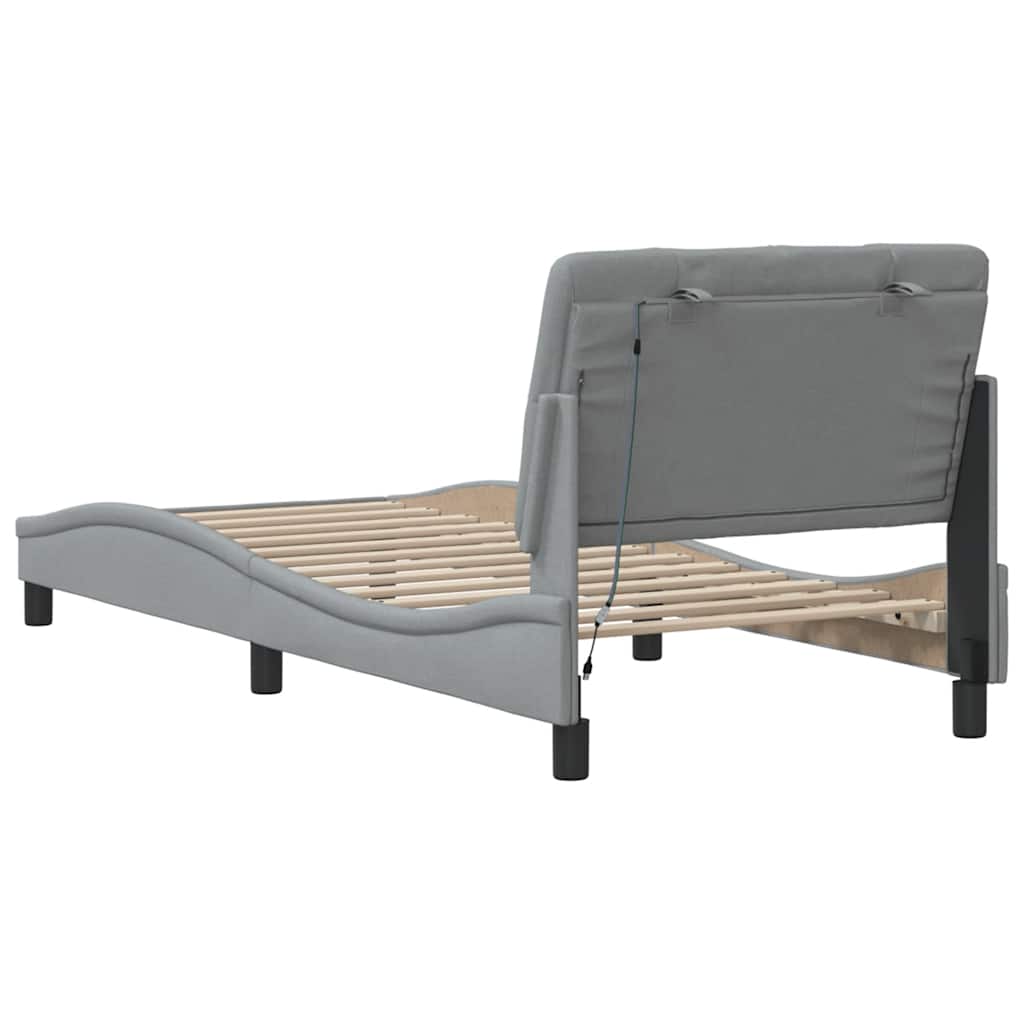 Bedframe met LED zonder matras 90x190 cm stof lichtgrijs is nu te koop bij PeponiXL, paradijselijk wonen!