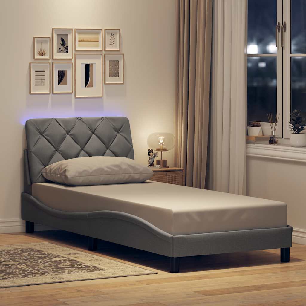 Bedframe met LED zonder matras 90x190 cm stof lichtgrijs is nu te koop bij PeponiXL, paradijselijk wonen!