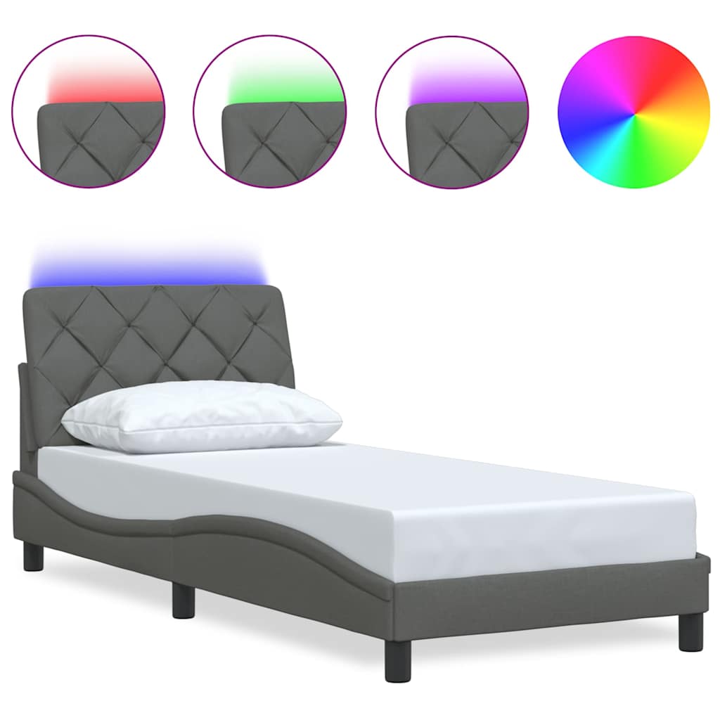 Bedframe met LED zonder matras 90x190 cm stof donkergrijs is nu te koop bij PeponiXL, paradijselijk wonen!