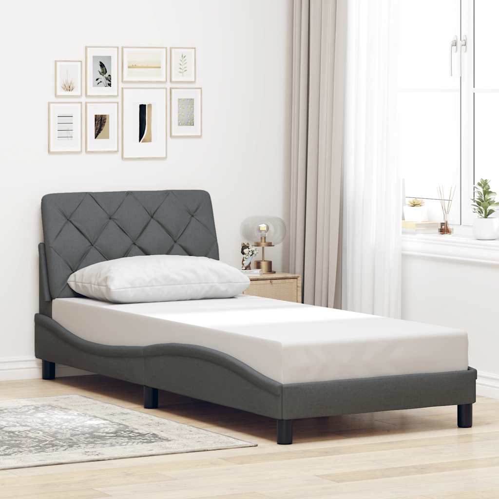 Bedframe met LED zonder matras 90x190 cm stof donkergrijs is nu te koop bij PeponiXL, paradijselijk wonen!