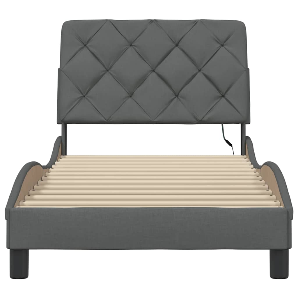 Bedframe met LED zonder matras 90x190 cm stof donkergrijs is nu te koop bij PeponiXL, paradijselijk wonen!