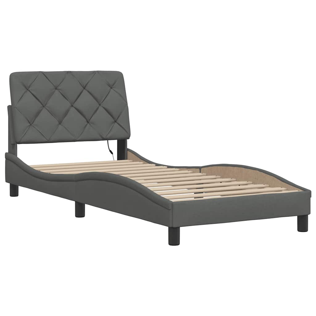 Bedframe met LED zonder matras 90x190 cm stof donkergrijs is nu te koop bij PeponiXL, paradijselijk wonen!