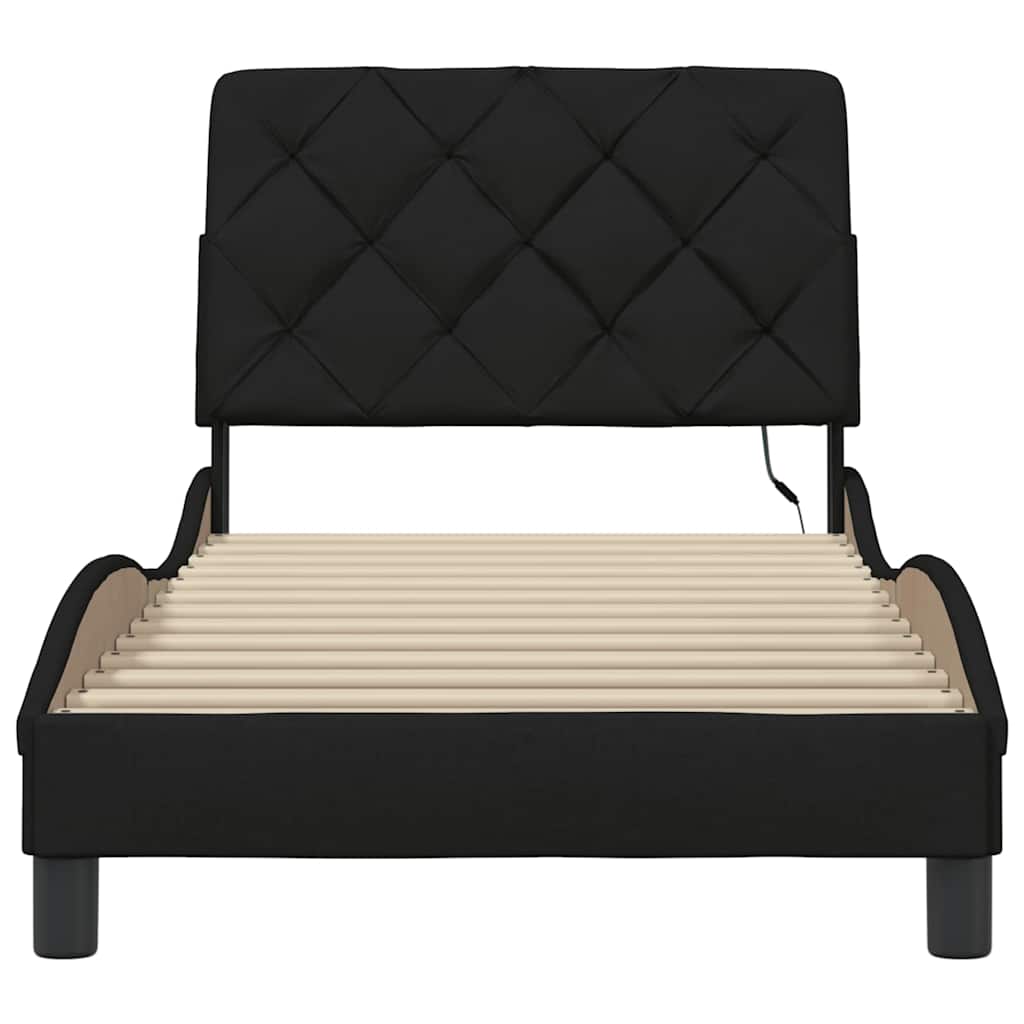 Bedframe met LED zonder matras 90x190 cm stof zwart is nu te koop bij PeponiXL, paradijselijk wonen!
