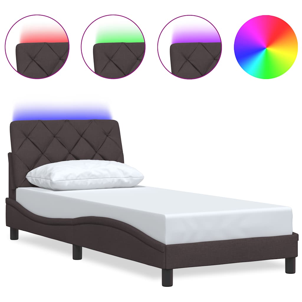 Bedframe met LED zonder matras 90x190 cm stof donkerbruin is nu te koop bij PeponiXL, paradijselijk wonen!