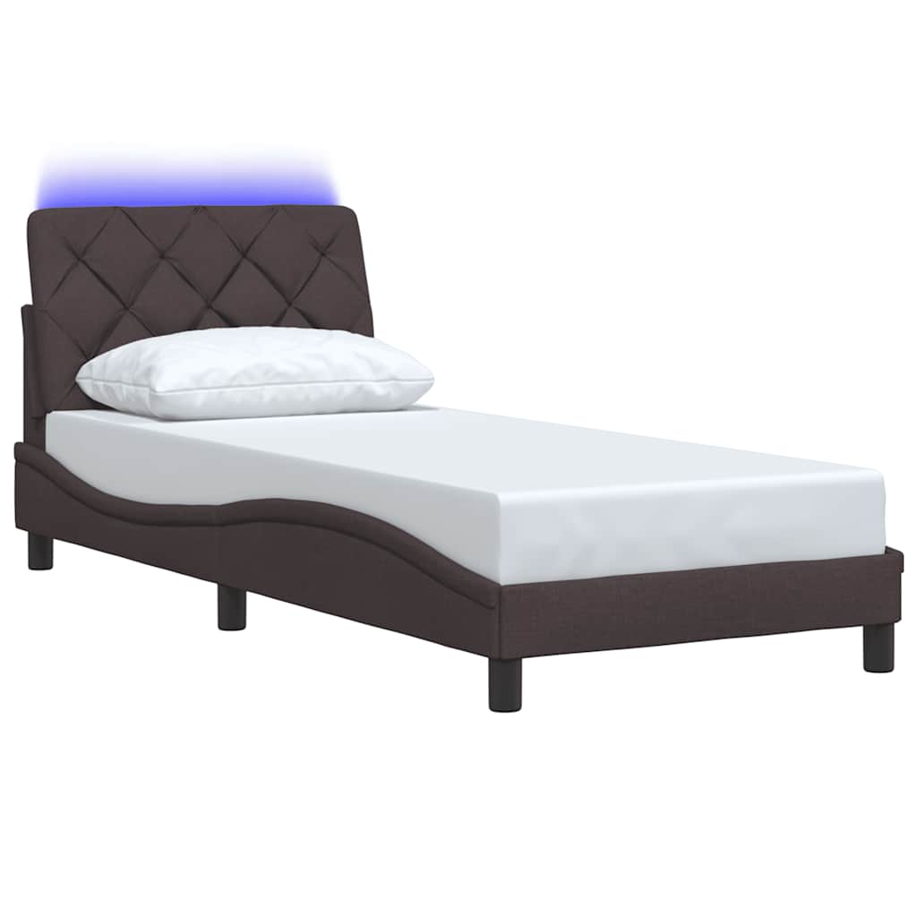 Bedframe met LED zonder matras 90x190 cm stof donkerbruin is nu te koop bij PeponiXL, paradijselijk wonen!