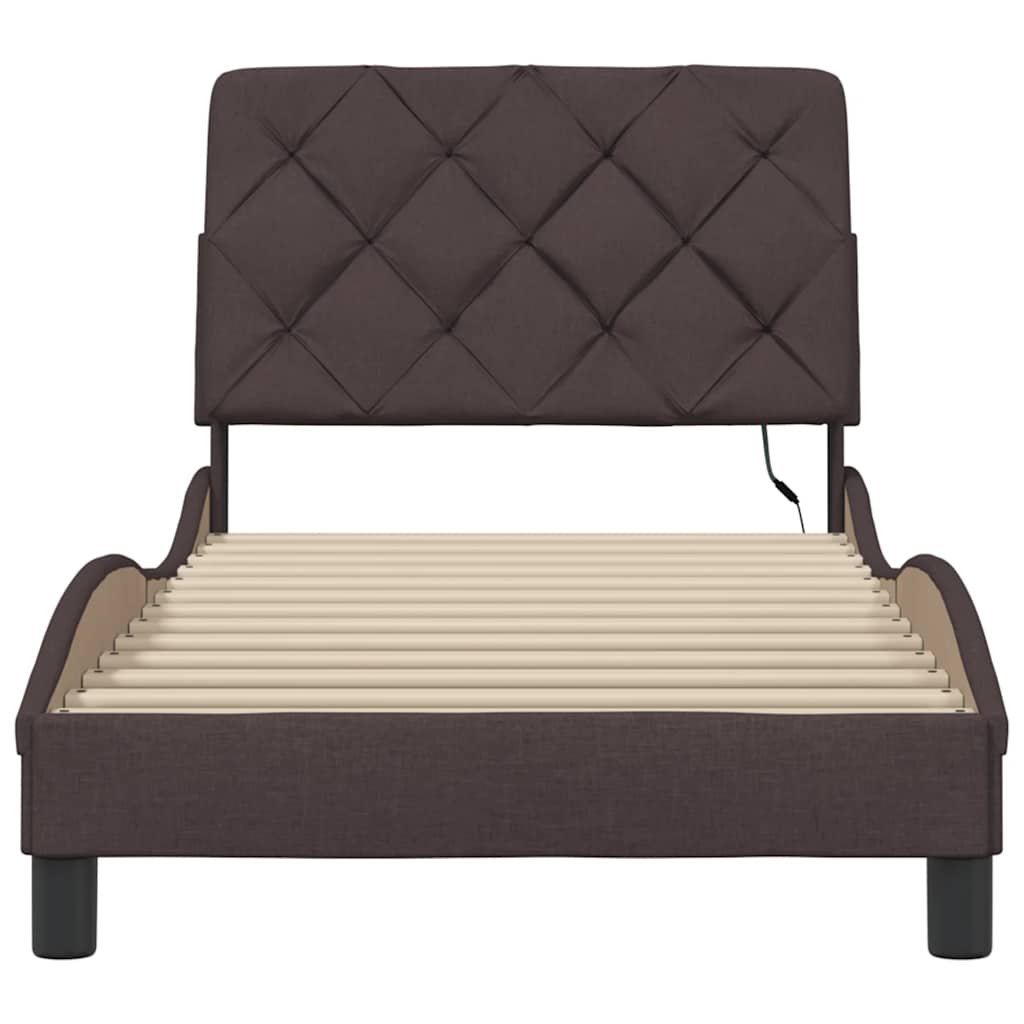 Bedframe met LED zonder matras 90x190 cm stof donkerbruin is nu te koop bij PeponiXL, paradijselijk wonen!