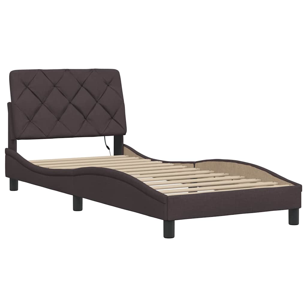 Bedframe met LED zonder matras 90x190 cm stof donkerbruin is nu te koop bij PeponiXL, paradijselijk wonen!