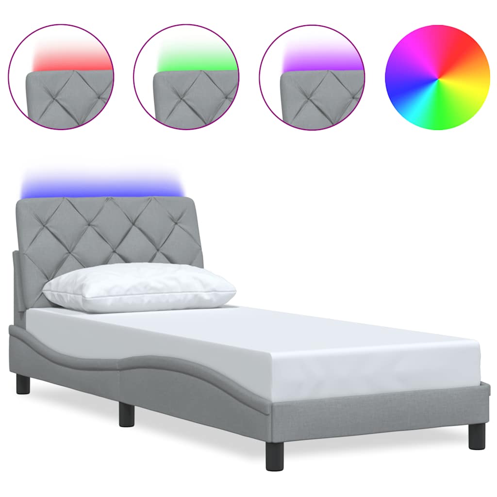 Bedframe met LED zonder matras 90x200 cm stof lichtgrijs is nu te koop bij PeponiXL, paradijselijk wonen!