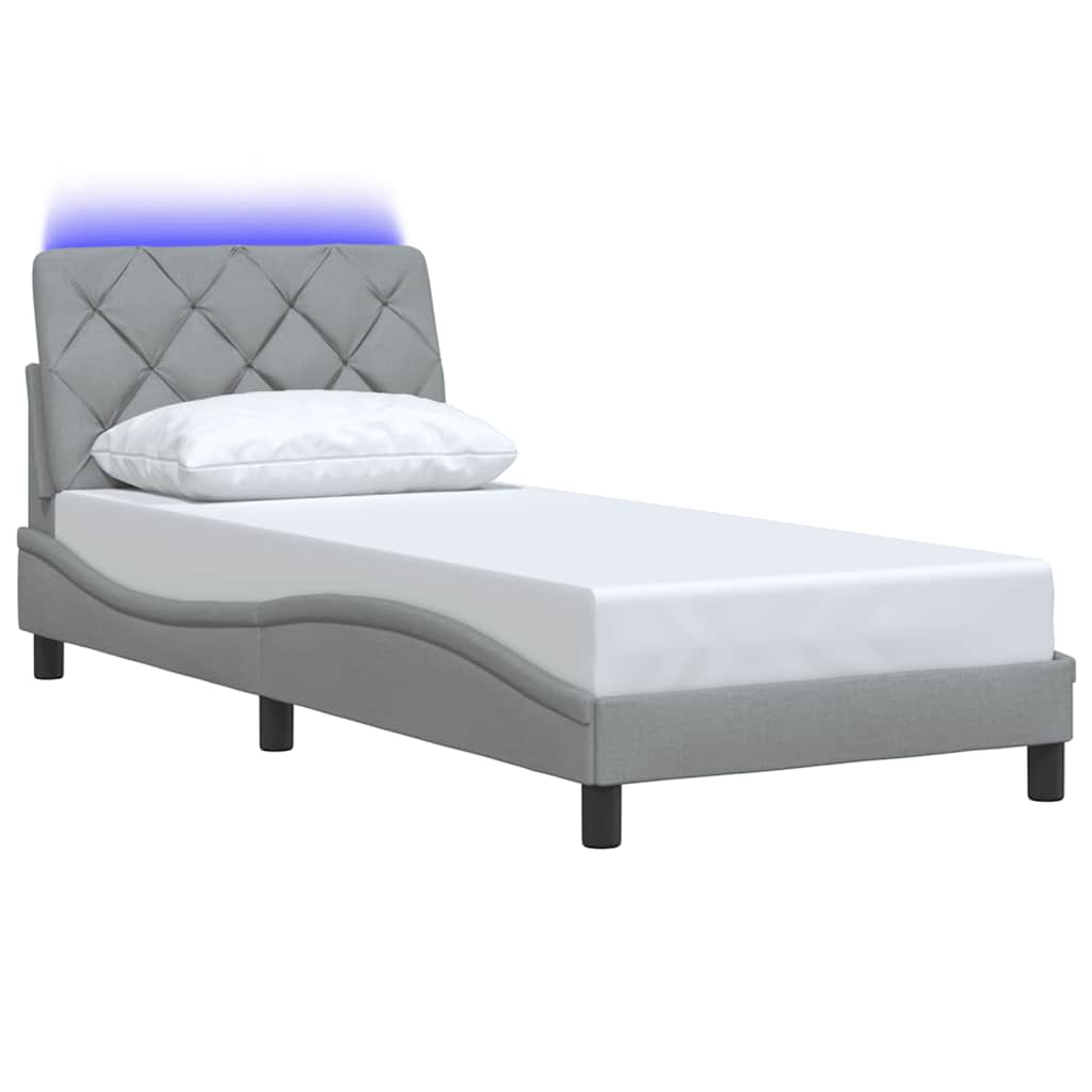 Bedframe met LED zonder matras 90x200 cm stof lichtgrijs is nu te koop bij PeponiXL, paradijselijk wonen!