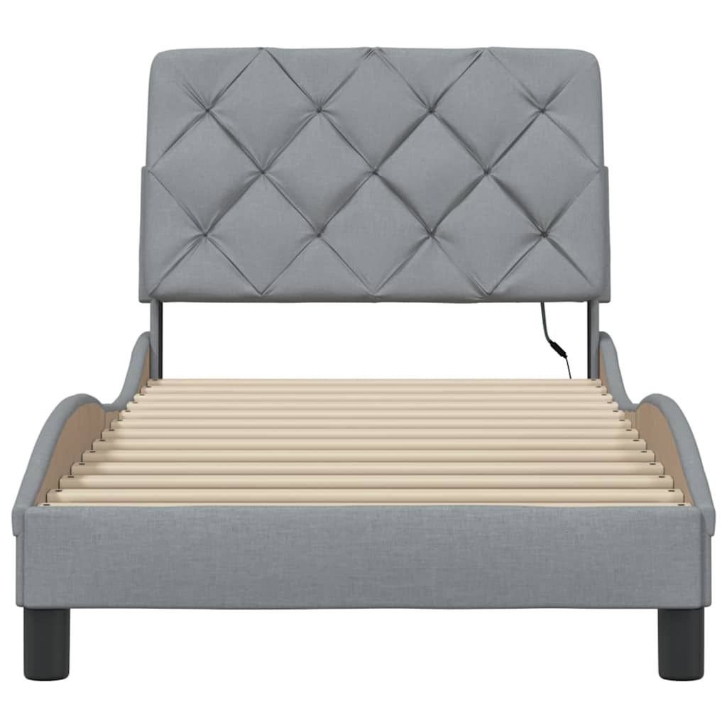 Bedframe met LED zonder matras 90x200 cm stof lichtgrijs is nu te koop bij PeponiXL, paradijselijk wonen!