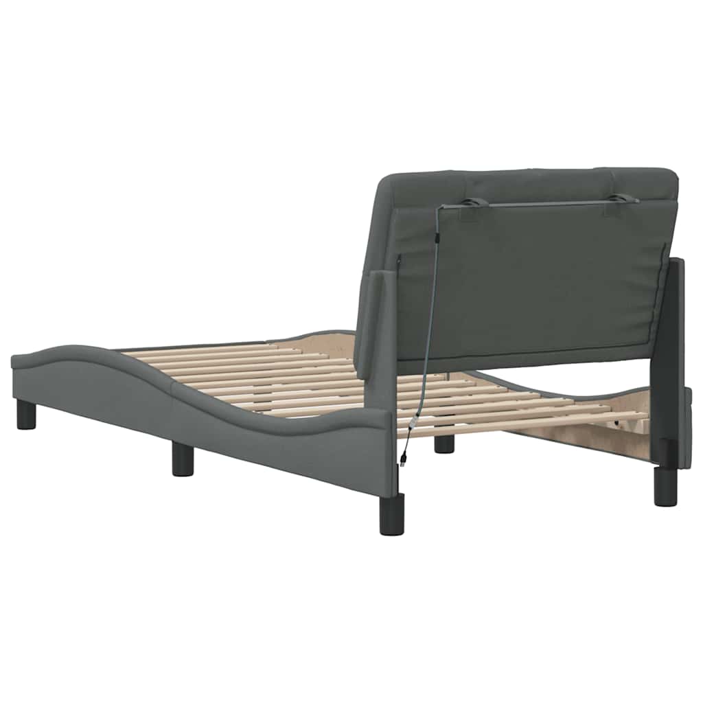 Bedframe met LED zonder matras 90x200 cm stof donkergrijs is nu te koop bij PeponiXL, paradijselijk wonen!