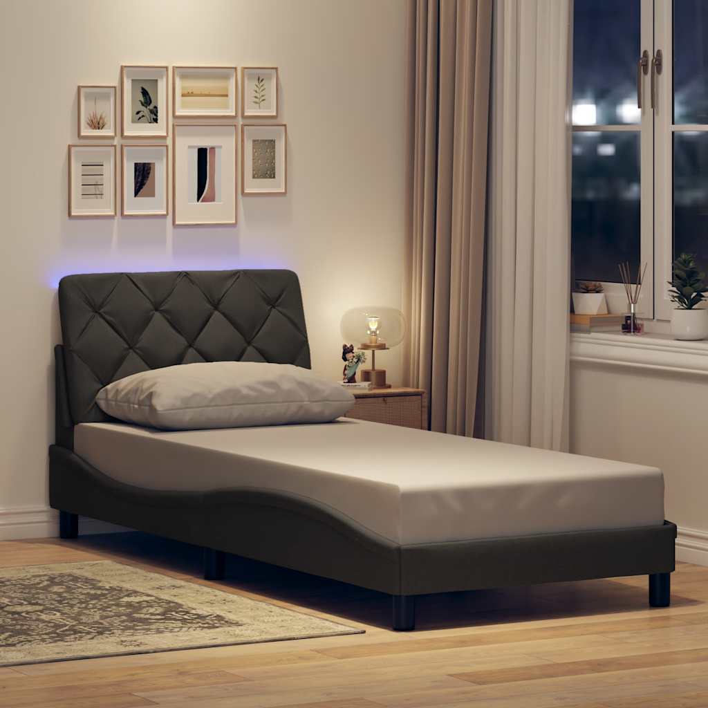 Bedframe met LED zonder matras 90x200 cm stof donkergrijs is nu te koop bij PeponiXL, paradijselijk wonen!