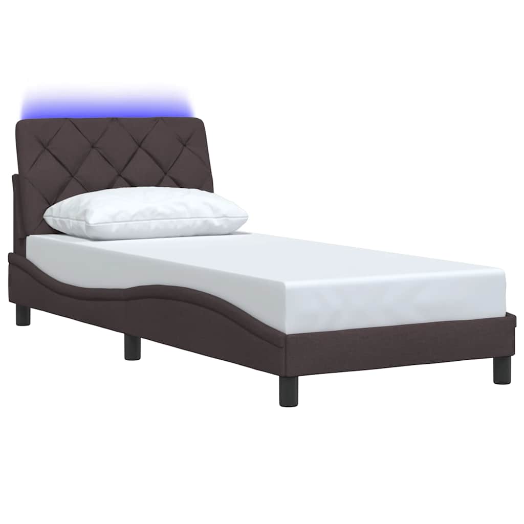 Bedframe met LED zonder matras 90x200 cm stof donkerbruin is nu te koop bij PeponiXL, paradijselijk wonen!