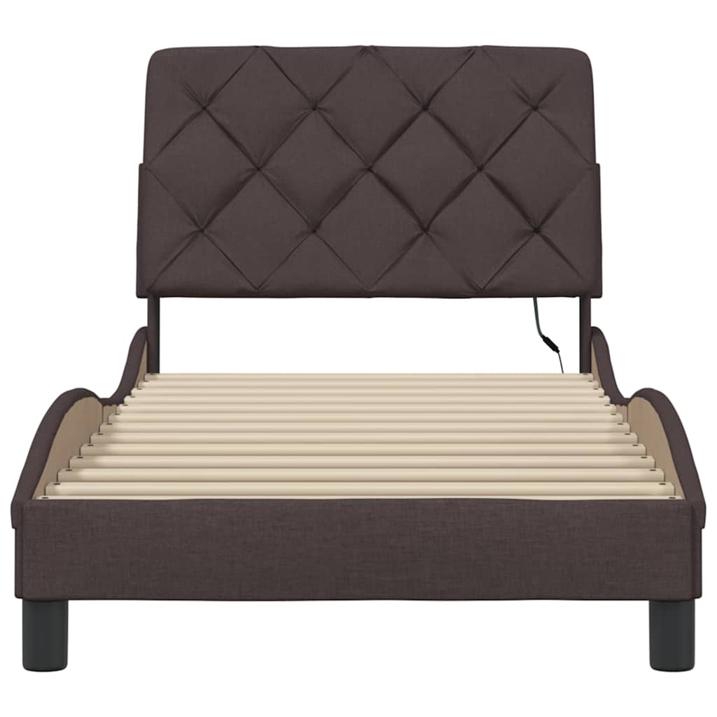 Bedframe met LED zonder matras 90x200 cm stof donkerbruin is nu te koop bij PeponiXL, paradijselijk wonen!