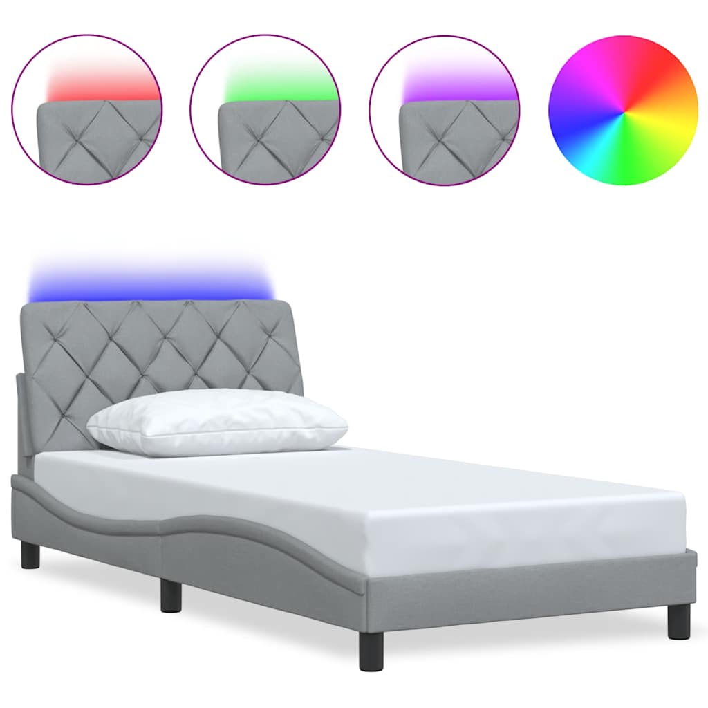 Bedframe met LED zonder matras stof 100x200 cm lichtgrijs is nu te koop bij PeponiXL, paradijselijk wonen!