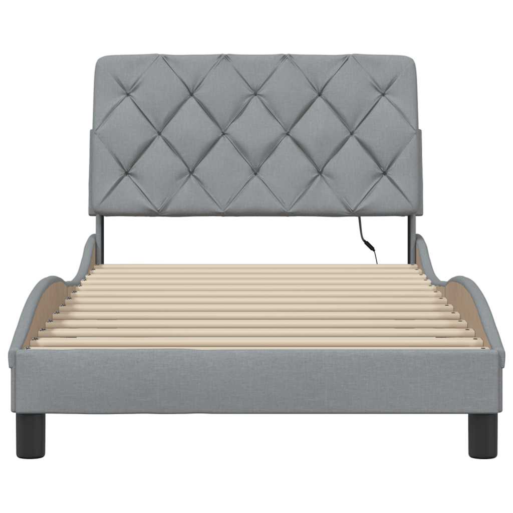 Bedframe met LED zonder matras stof 100x200 cm lichtgrijs is nu te koop bij PeponiXL, paradijselijk wonen!