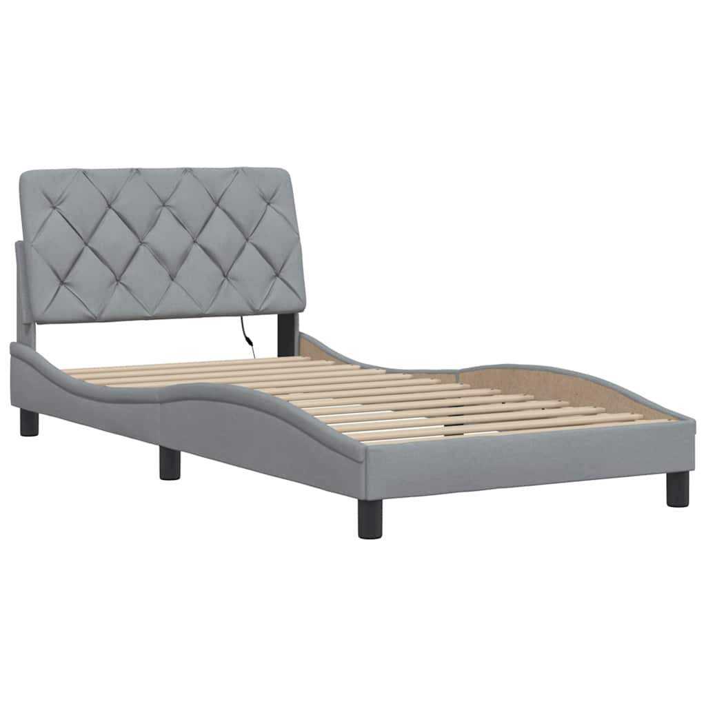 Bedframe met LED zonder matras stof 100x200 cm lichtgrijs is nu te koop bij PeponiXL, paradijselijk wonen!