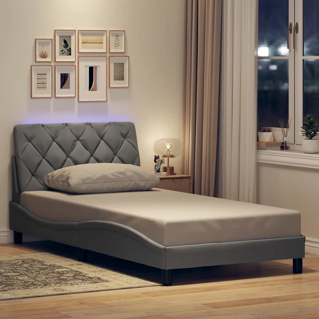 Bedframe met LED zonder matras stof 100x200 cm lichtgrijs is nu te koop bij PeponiXL, paradijselijk wonen!