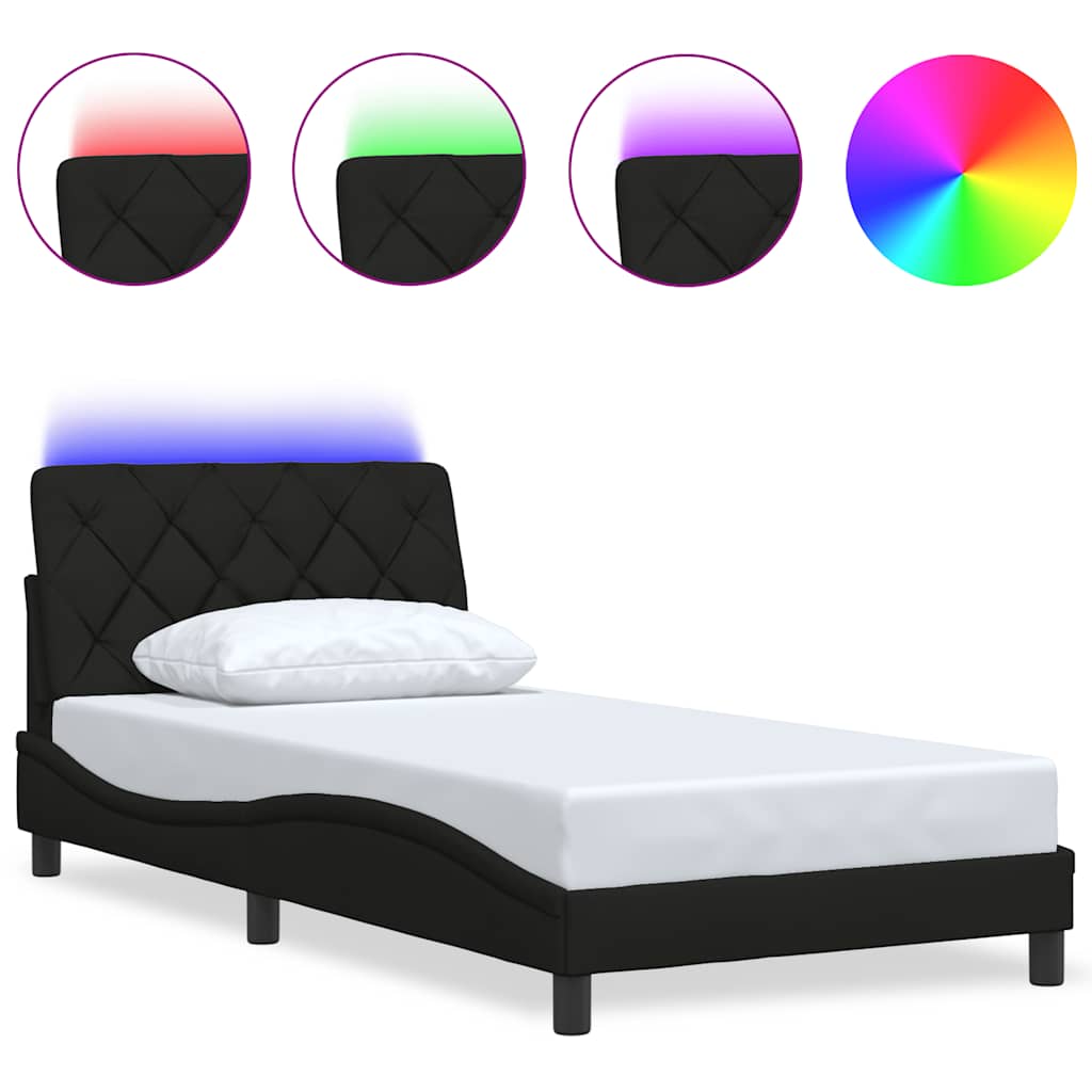 Bedframe met LED zonder matras 100x200 cm stof zwart is nu te koop bij PeponiXL, paradijselijk wonen!