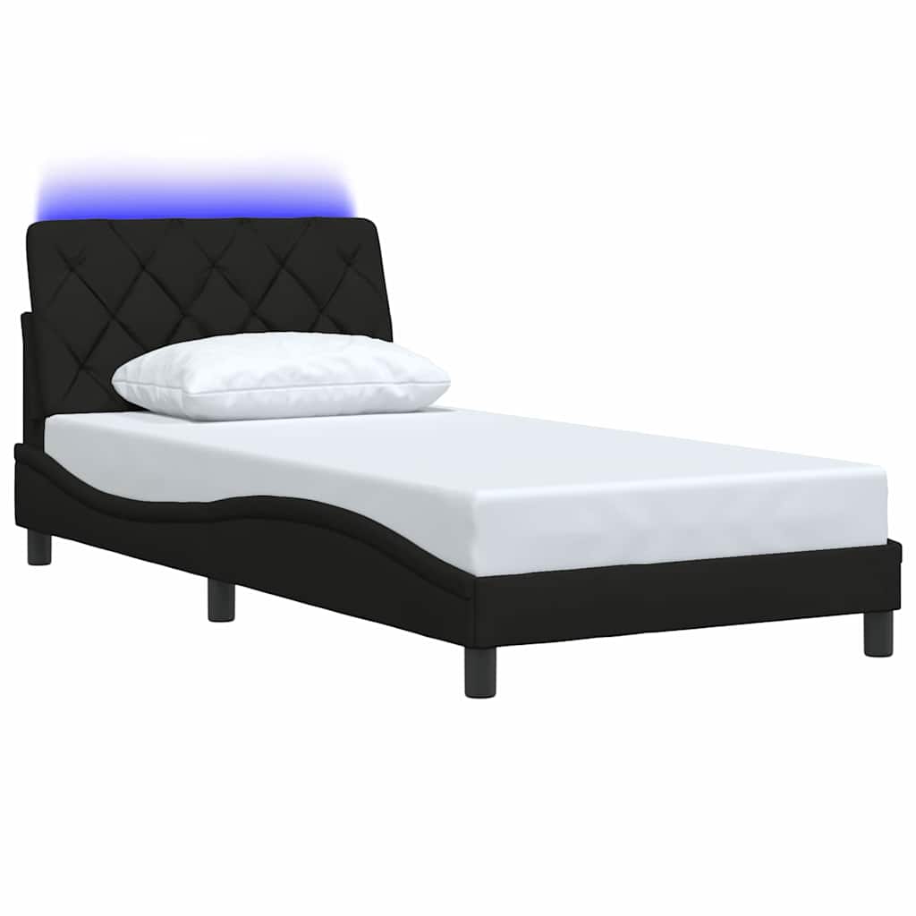 Bedframe met LED zonder matras 100x200 cm stof zwart is nu te koop bij PeponiXL, paradijselijk wonen!