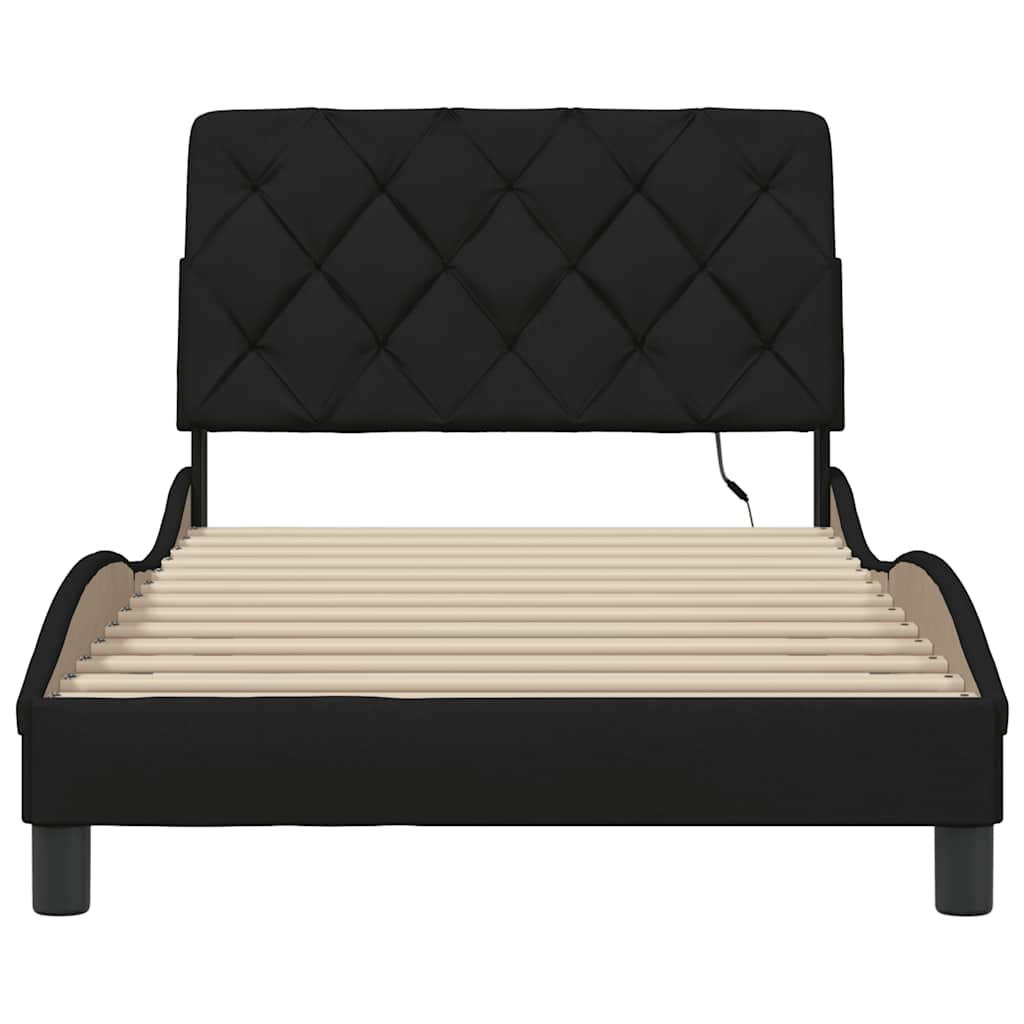 Bedframe met LED zonder matras 100x200 cm stof zwart is nu te koop bij PeponiXL, paradijselijk wonen!