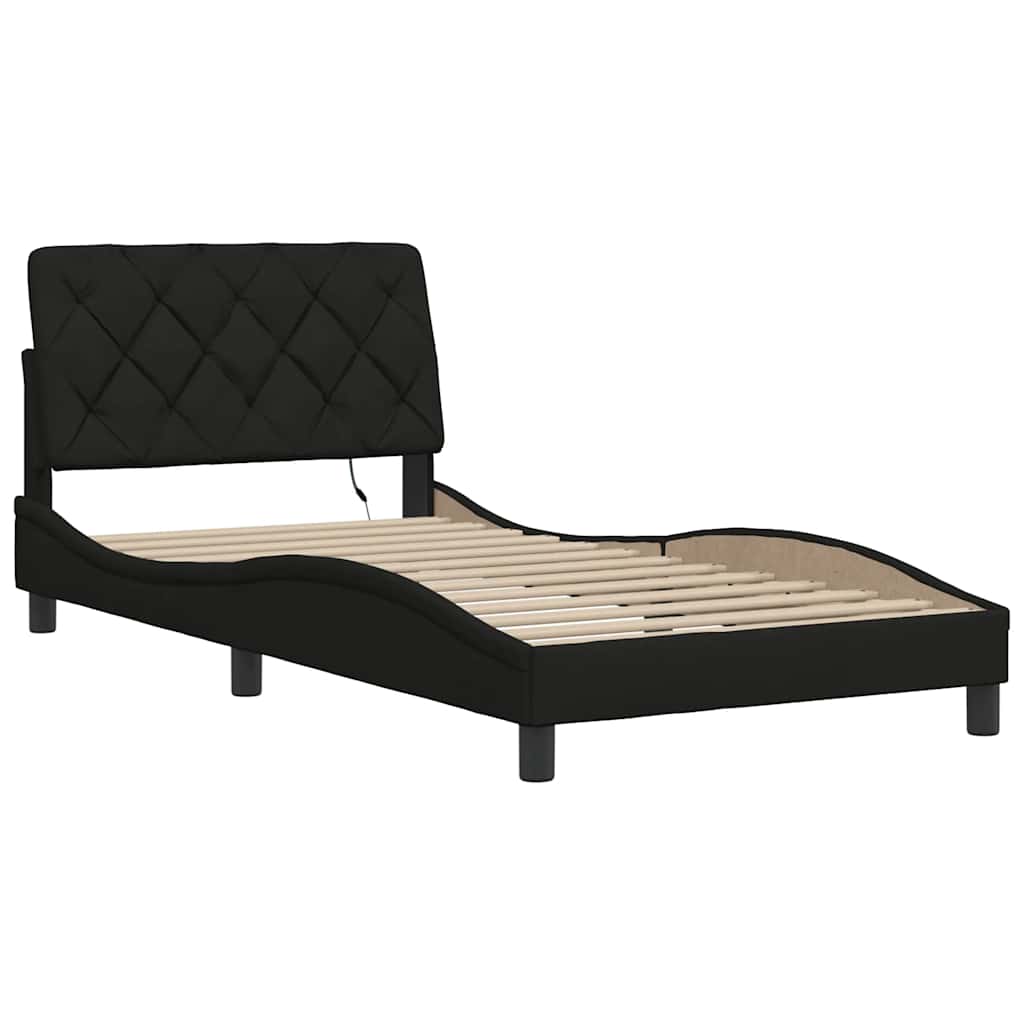Bedframe met LED zonder matras 100x200 cm stof zwart is nu te koop bij PeponiXL, paradijselijk wonen!
