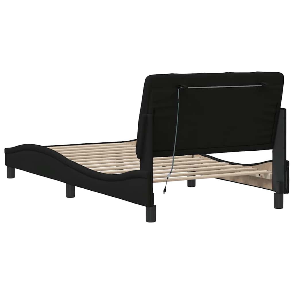 Bedframe met LED zonder matras 100x200 cm stof zwart is nu te koop bij PeponiXL, paradijselijk wonen!