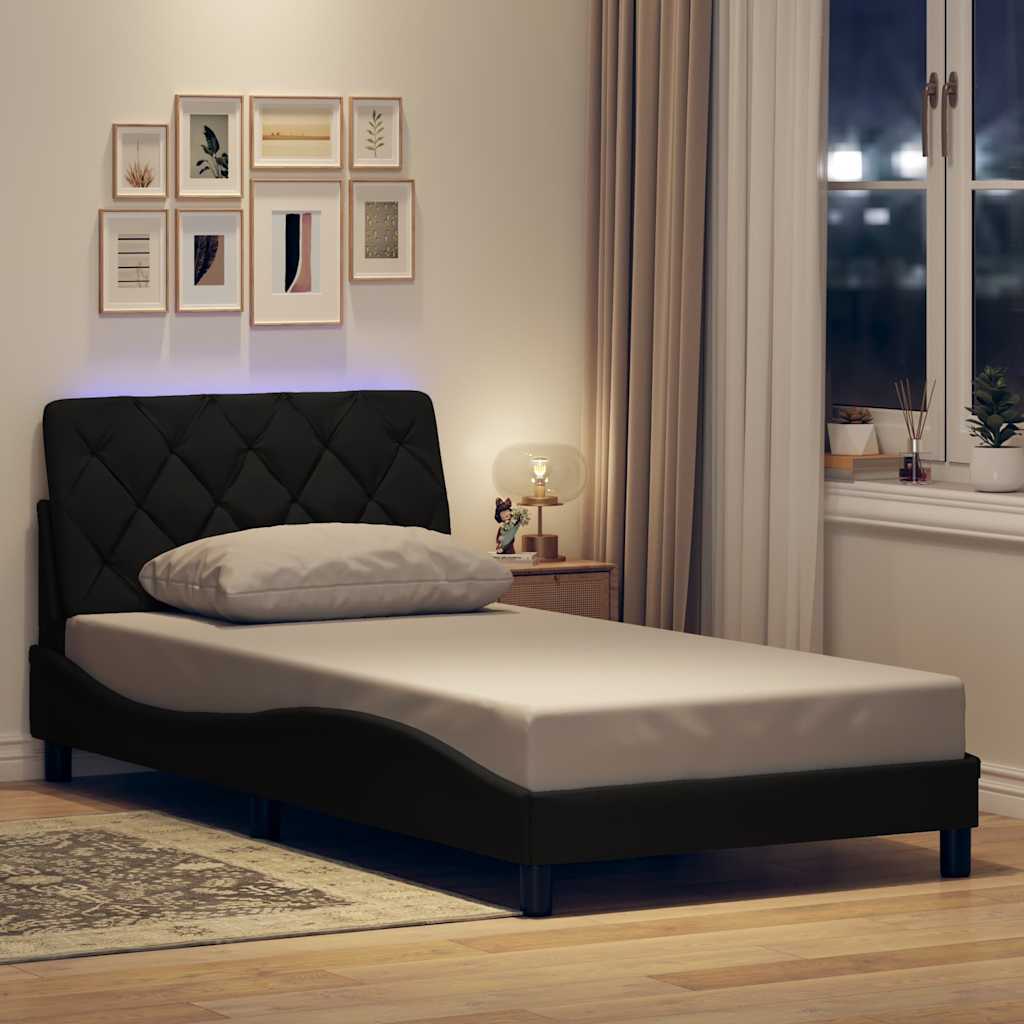 Bedframe met LED zonder matras 100x200 cm stof zwart is nu te koop bij PeponiXL, paradijselijk wonen!