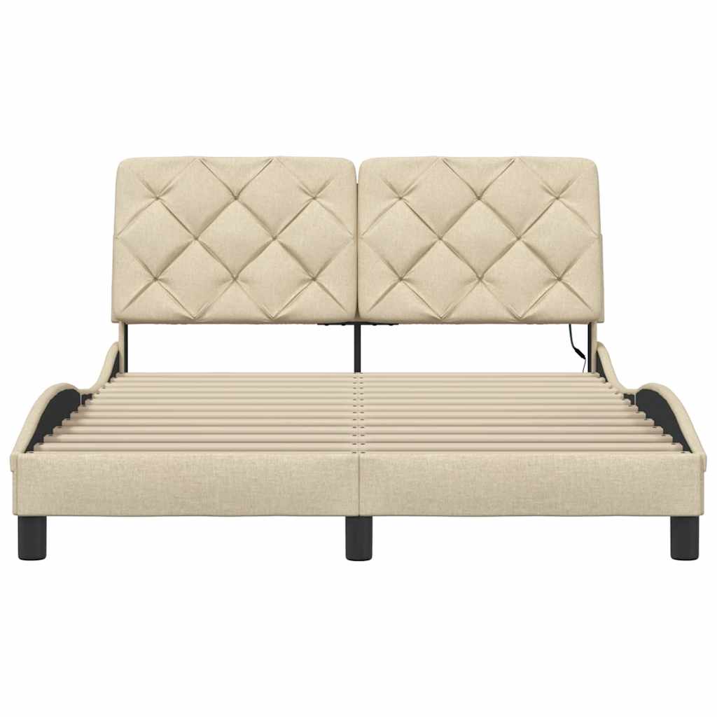 Bedframe met LED zonder matras 120x200 cm stof crème