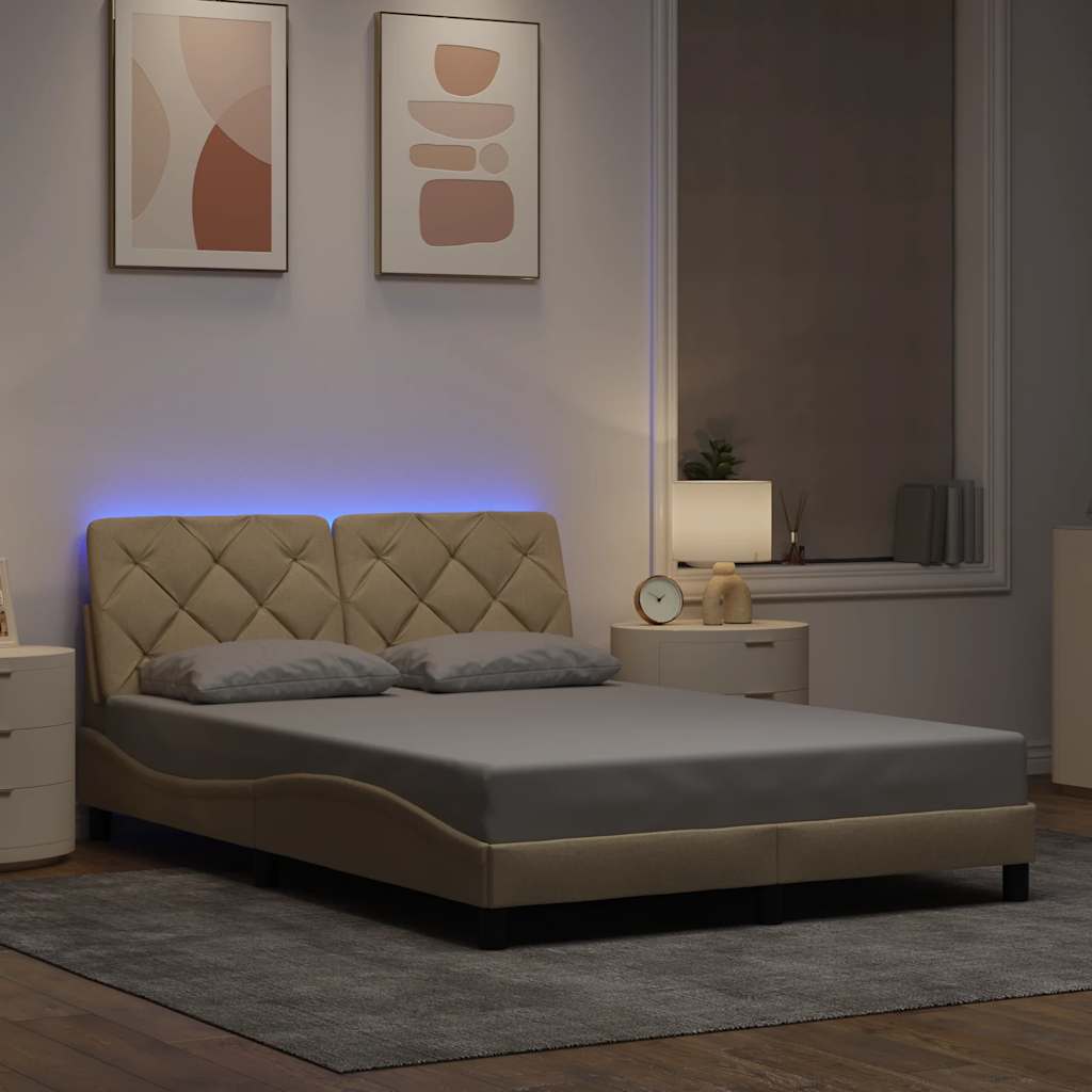 Bedframe met LED zonder matras 120x200 cm stof crème