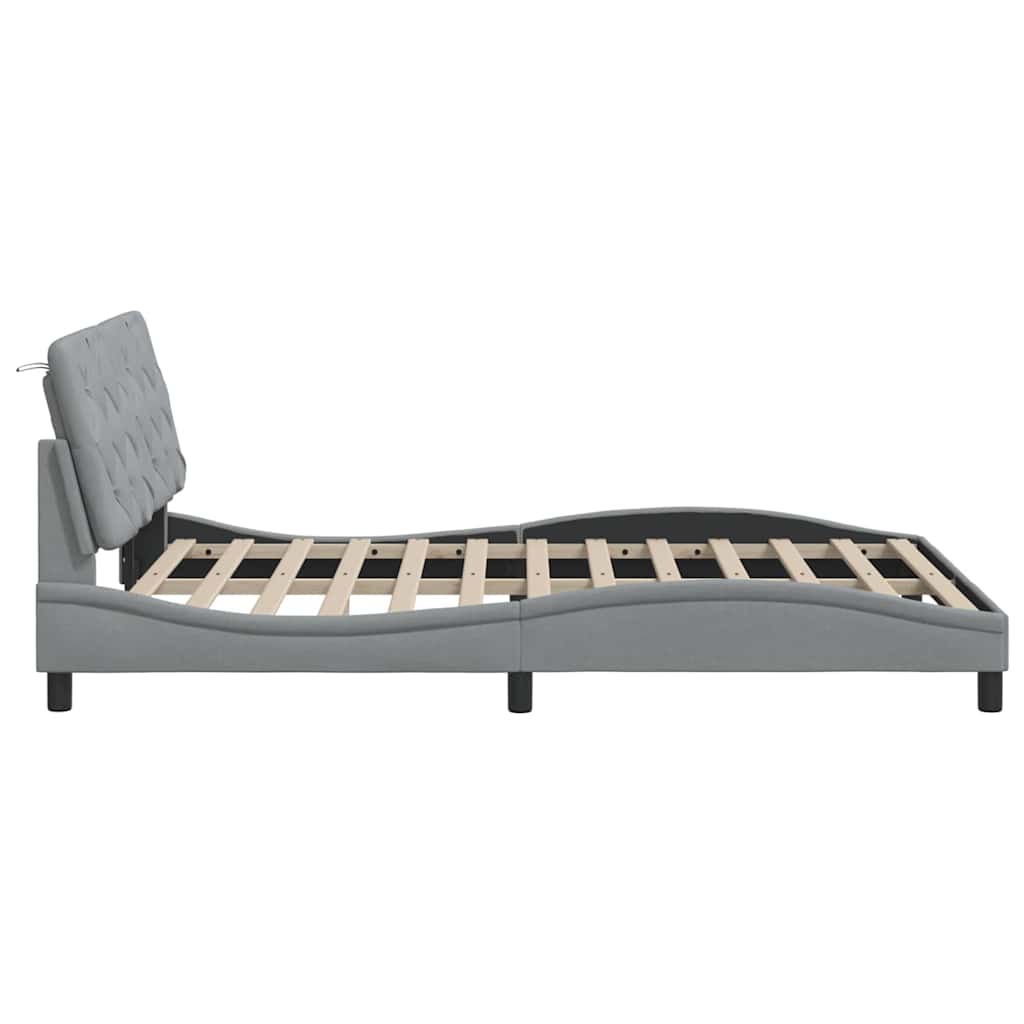 Bedframe met LED zonder matras stof 140x190 cm lichtgrijs is nu te koop bij PeponiXL, paradijselijk wonen!