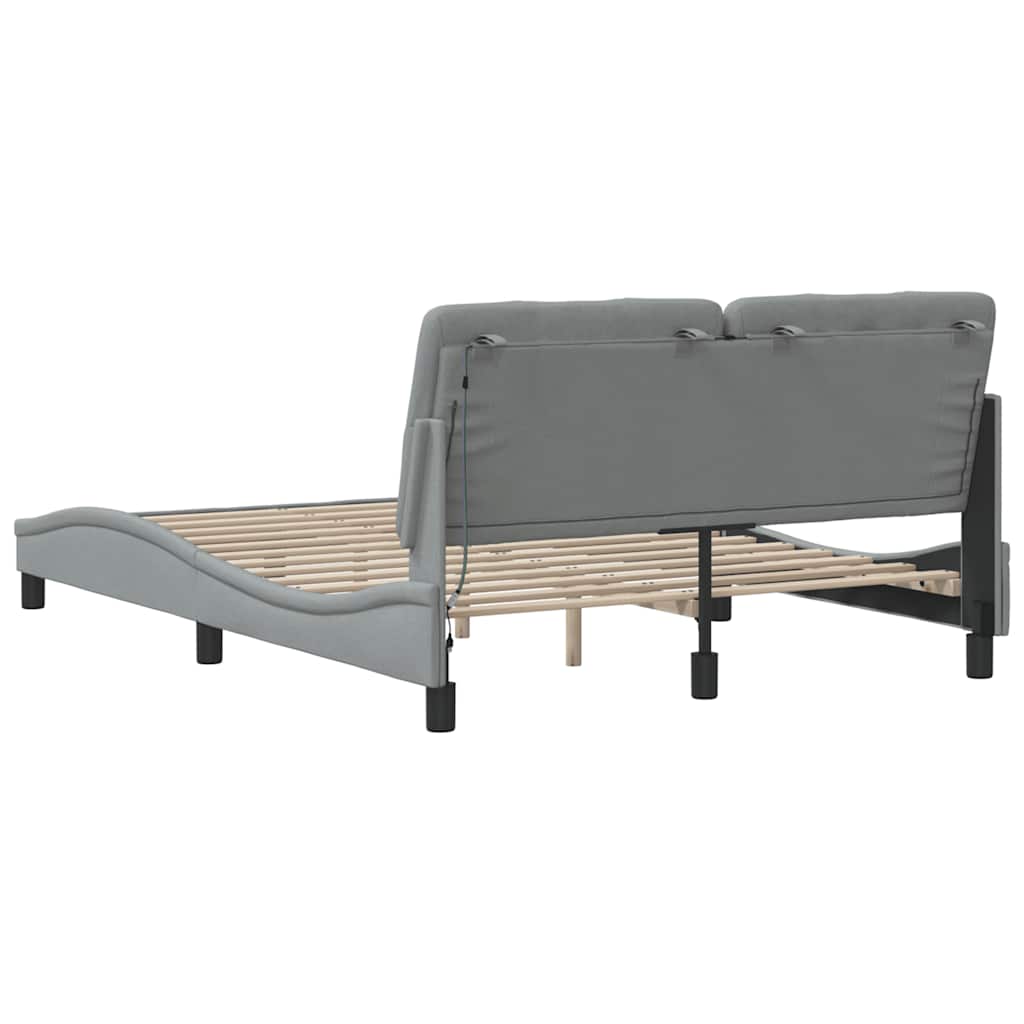Bedframe met LED zonder matras stof 140x190 cm lichtgrijs is nu te koop bij PeponiXL, paradijselijk wonen!
