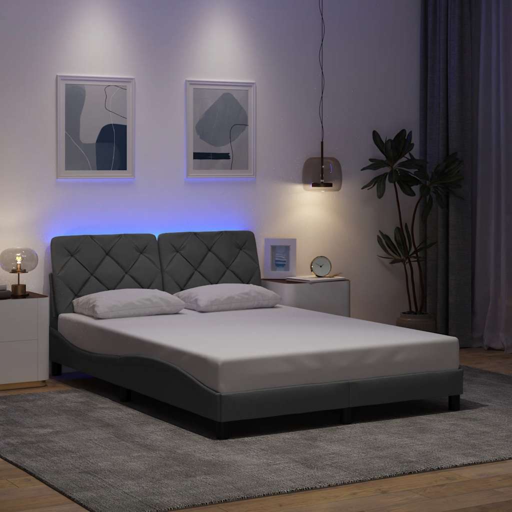 Bedframe met LED zonder matras stof 140x190 cm lichtgrijs is nu te koop bij PeponiXL, paradijselijk wonen!