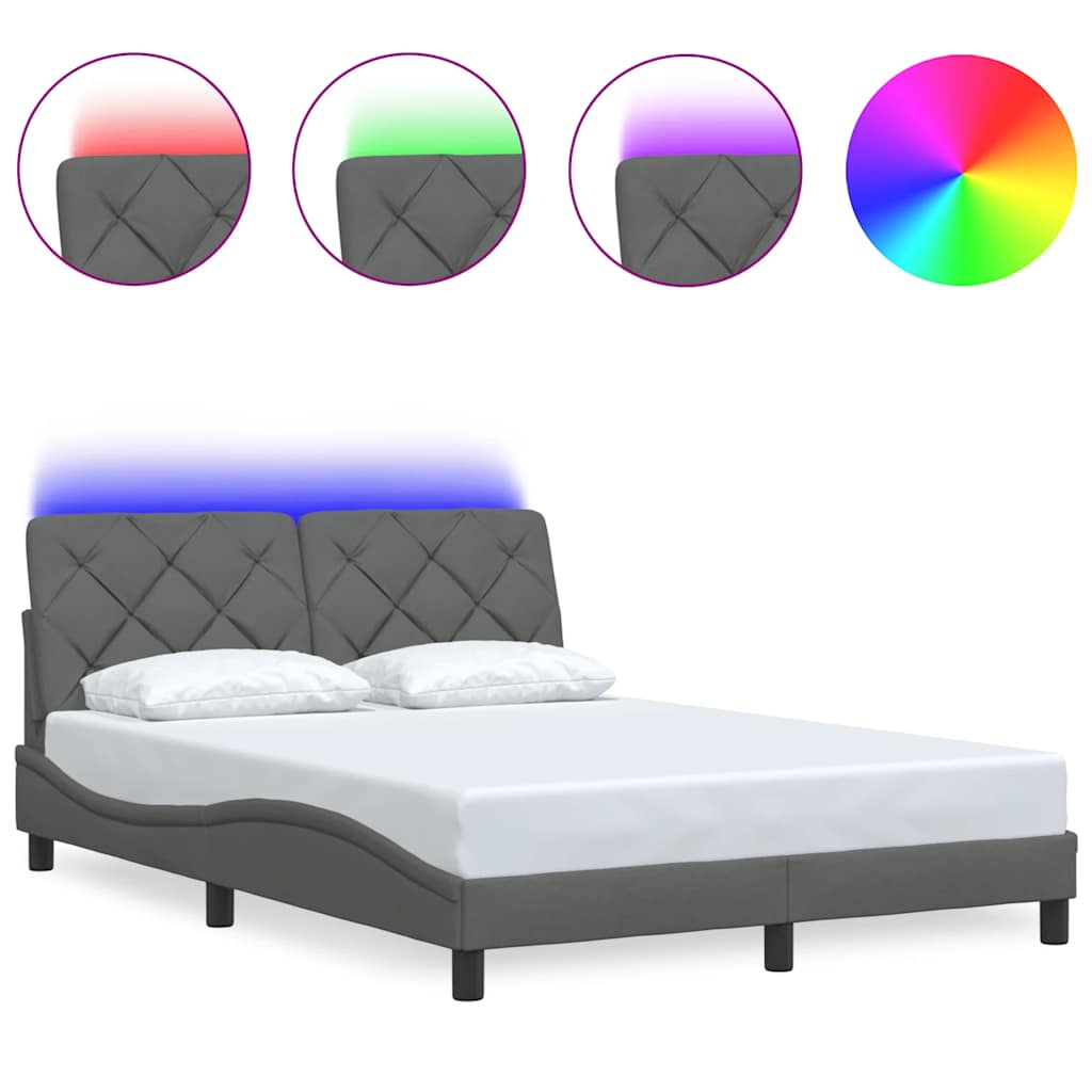 Bedframe met LED zonder matras 140x190 cm stof donkergrijs is nu te koop bij PeponiXL, paradijselijk wonen!