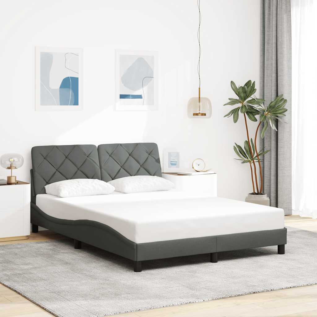 Bedframe met LED zonder matras 140x190 cm stof donkergrijs is nu te koop bij PeponiXL, paradijselijk wonen!