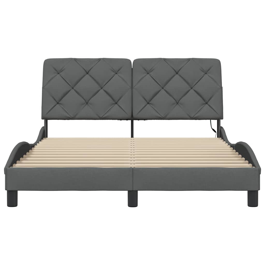 Bedframe met LED zonder matras 140x190 cm stof donkergrijs is nu te koop bij PeponiXL, paradijselijk wonen!